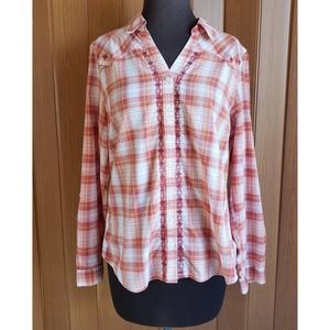 Bit & Bridle size small red & white long sleeve button down western wear